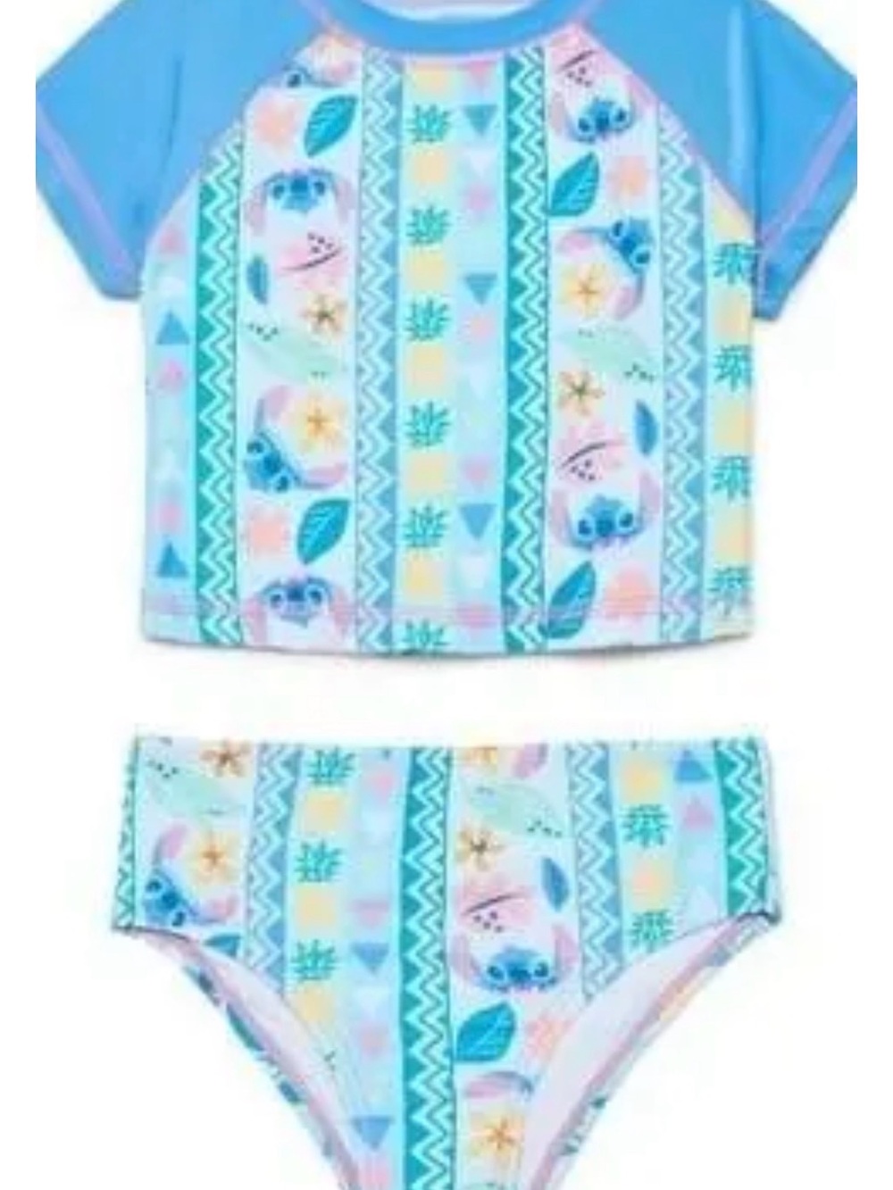 Disney’s Stitch Girl Lt Blue & Aqua Tropical Stitch Rashguard Two-Piece Swim Set